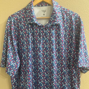 1764 Men’s XL Performance stretch golf polo shirt with a wine pattern